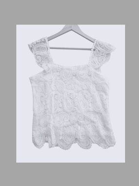 NEW Lace Crochet Top Boho Western‎ Festival White Blouse Pom Pom Coastal Large